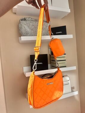 Steve Madden Bright Orange Quilted Shoulder Bag with Detachable Pouch